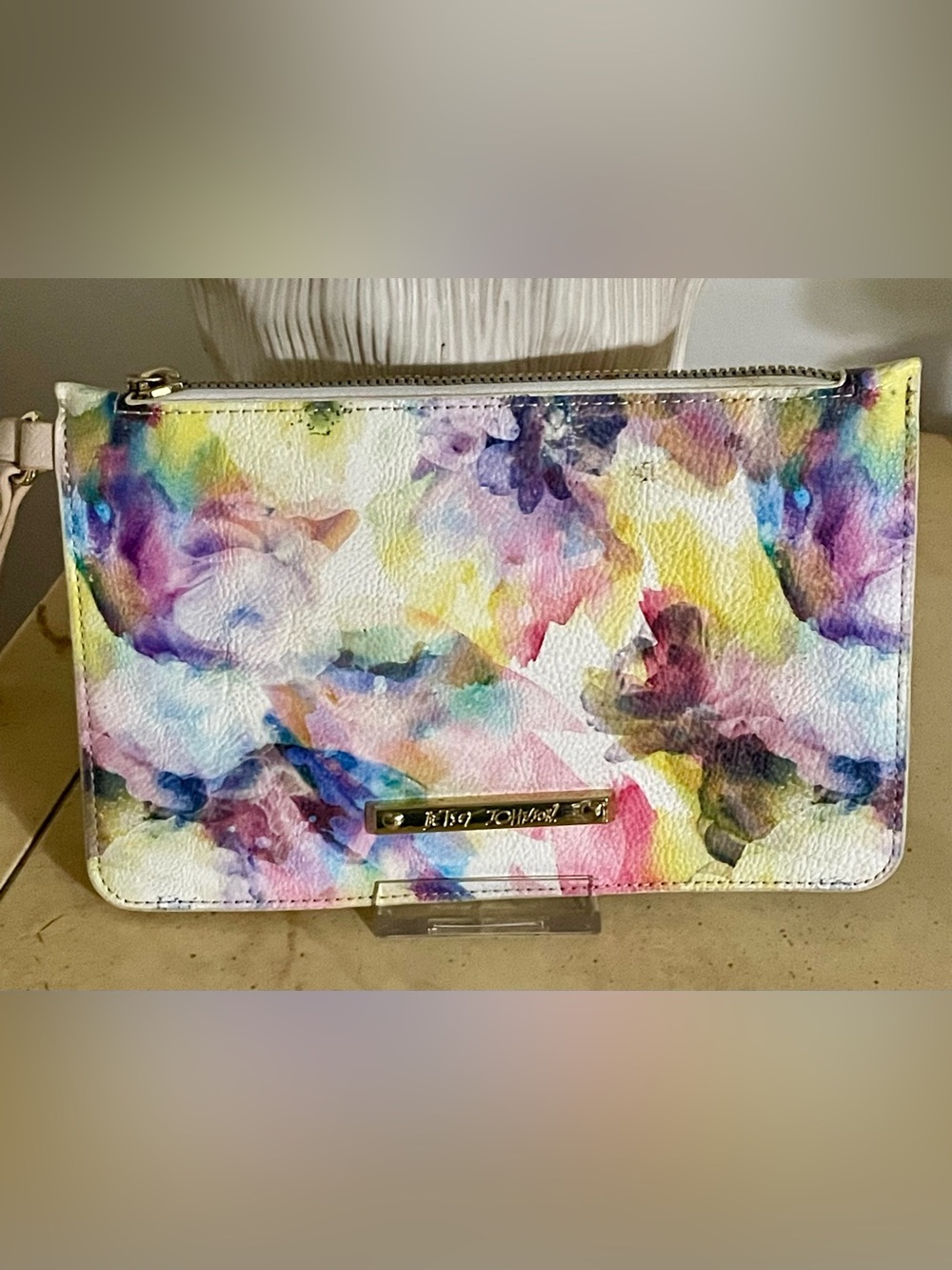 Betsey Johnson White Multicolor Watercolor Floral Clutch